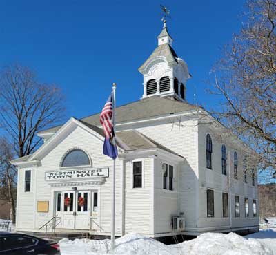 Westminster, Vermont Town Hall on Route 5 from northeast